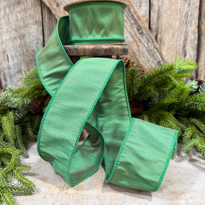 2.5" Emerald Green Dupioni Ribbon, Green Christmas ribbon