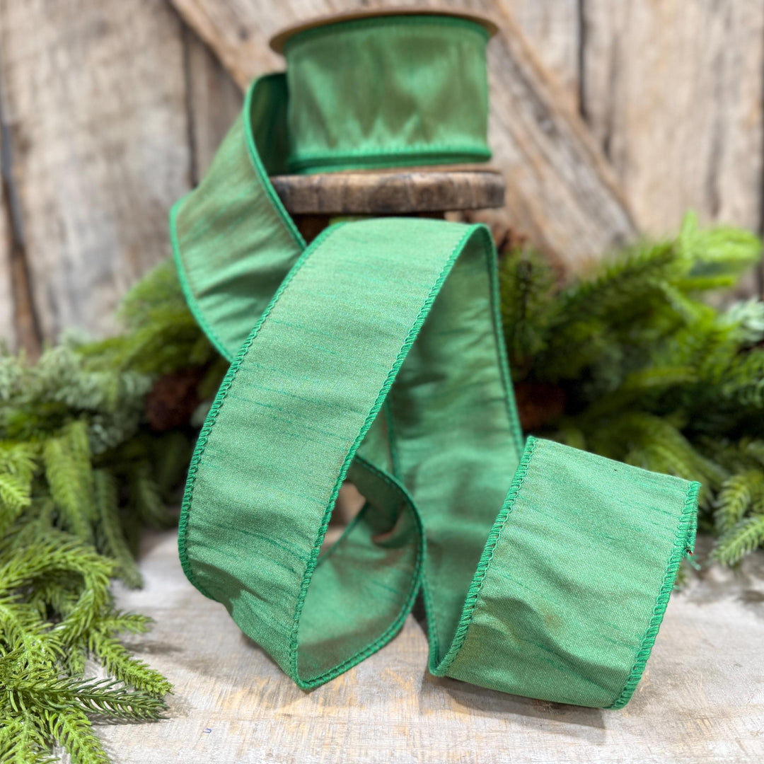 2.5" Emerald Green Dupioni Ribbon, Green Christmas ribbon
