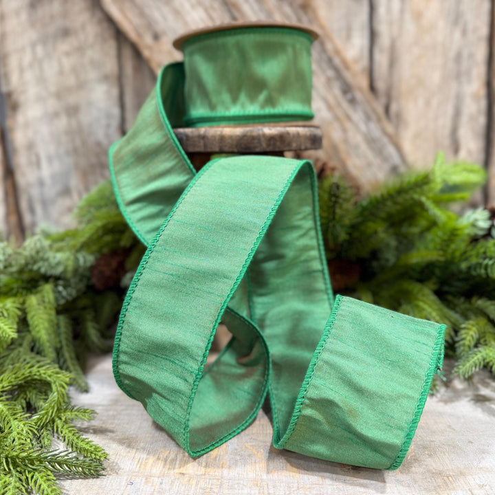 2.5" Emerald Green Dupioni Ribbon, Green Christmas ribbon