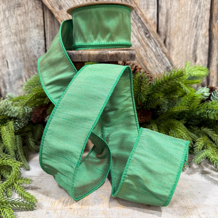 2.5" Emerald Green Dupioni Ribbon, Green Christmas ribbon