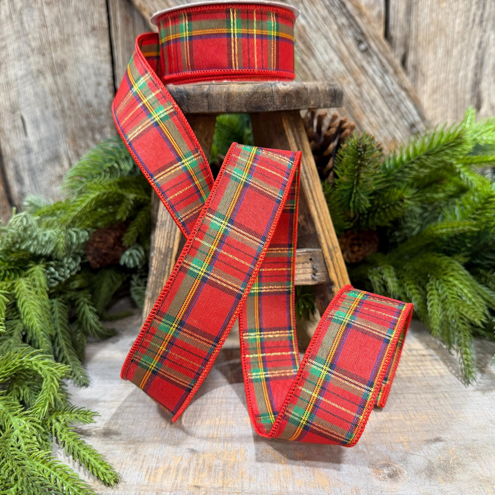 1.5" Traditional CHristmas Plaid, RIbbon for Treee, Red Christmas Plaid Ribbon