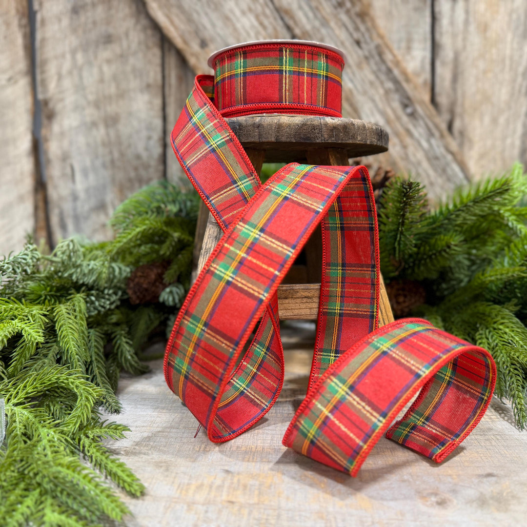 1.5" Traditional CHristmas Plaid, RIbbon for Treee, Red Christmas Plaid Ribbon