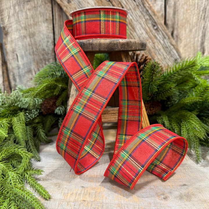 1.5" Traditional CHristmas Plaid, RIbbon for Treee, Red Christmas Plaid Ribbon
