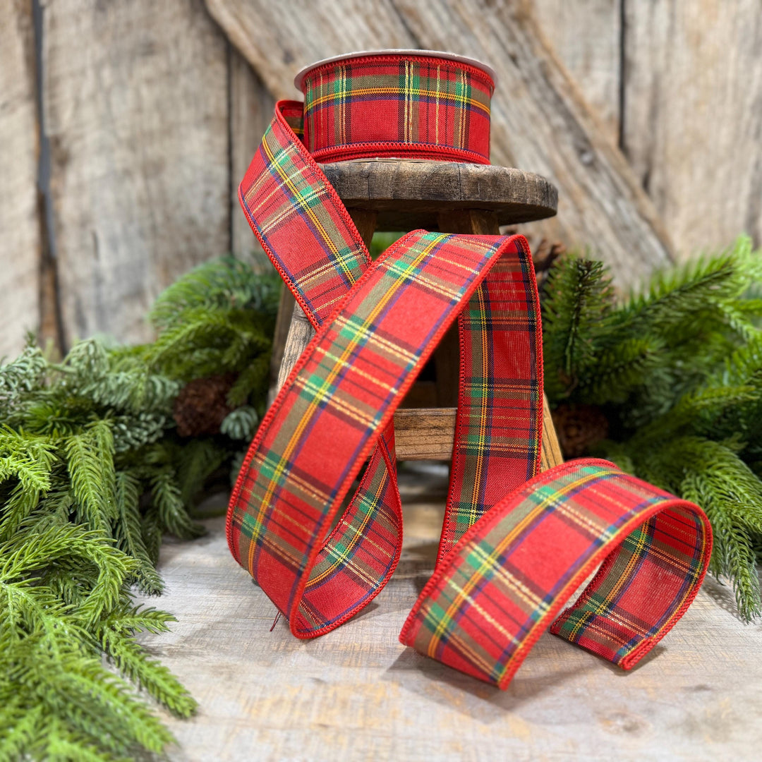 1.5" Traditional CHristmas Plaid, RIbbon for Treee, Red Christmas Plaid Ribbon