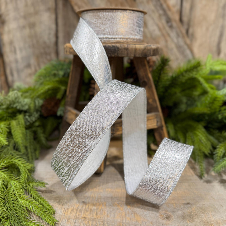 1.5" Silver Faux Leather Wired Ribbon, Metallic, 10 Yard Roll