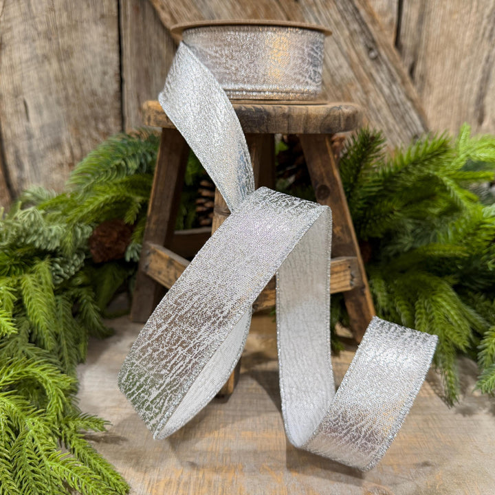 1.5" Silver Faux Leather Wired Ribbon, Metallic, 10 Yard Roll