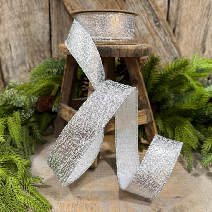 1.5" Silver Faux Leather Wired Ribbon, Metallic, 10 Yard Roll