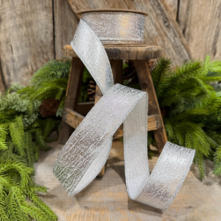 1.5" Silver Faux Leather Wired Ribbon, Metallic, 10 Yard Roll