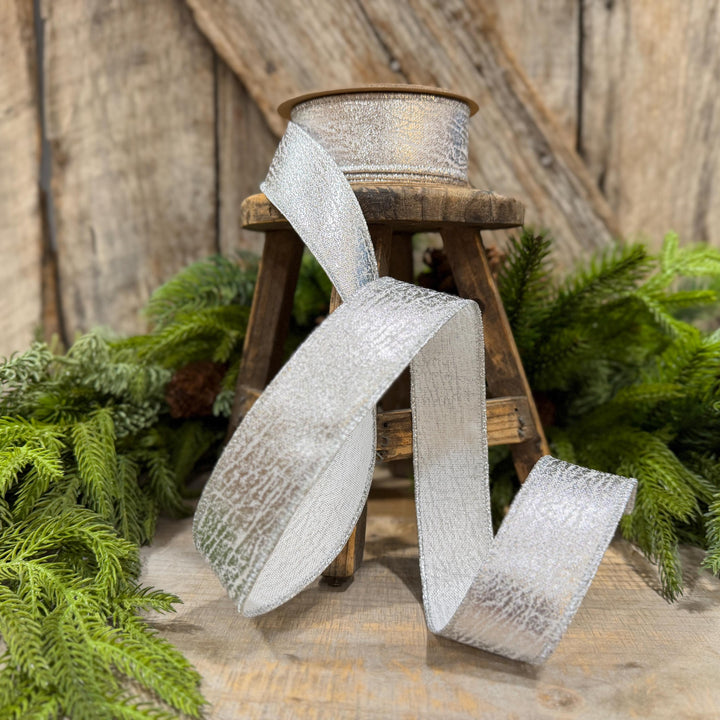 1.5" Silver Faux Leather Wired Ribbon, Metallic, 10 Yard Roll