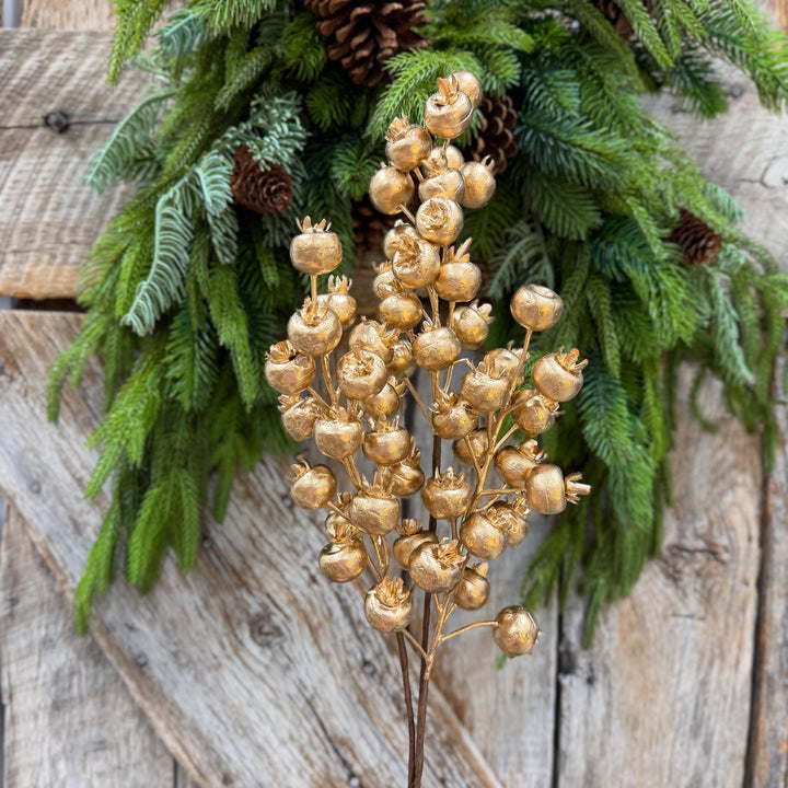 26" Gold Berry Spray, Christmas Berry Spray, Christmas Berries, Gold Christmas Spray