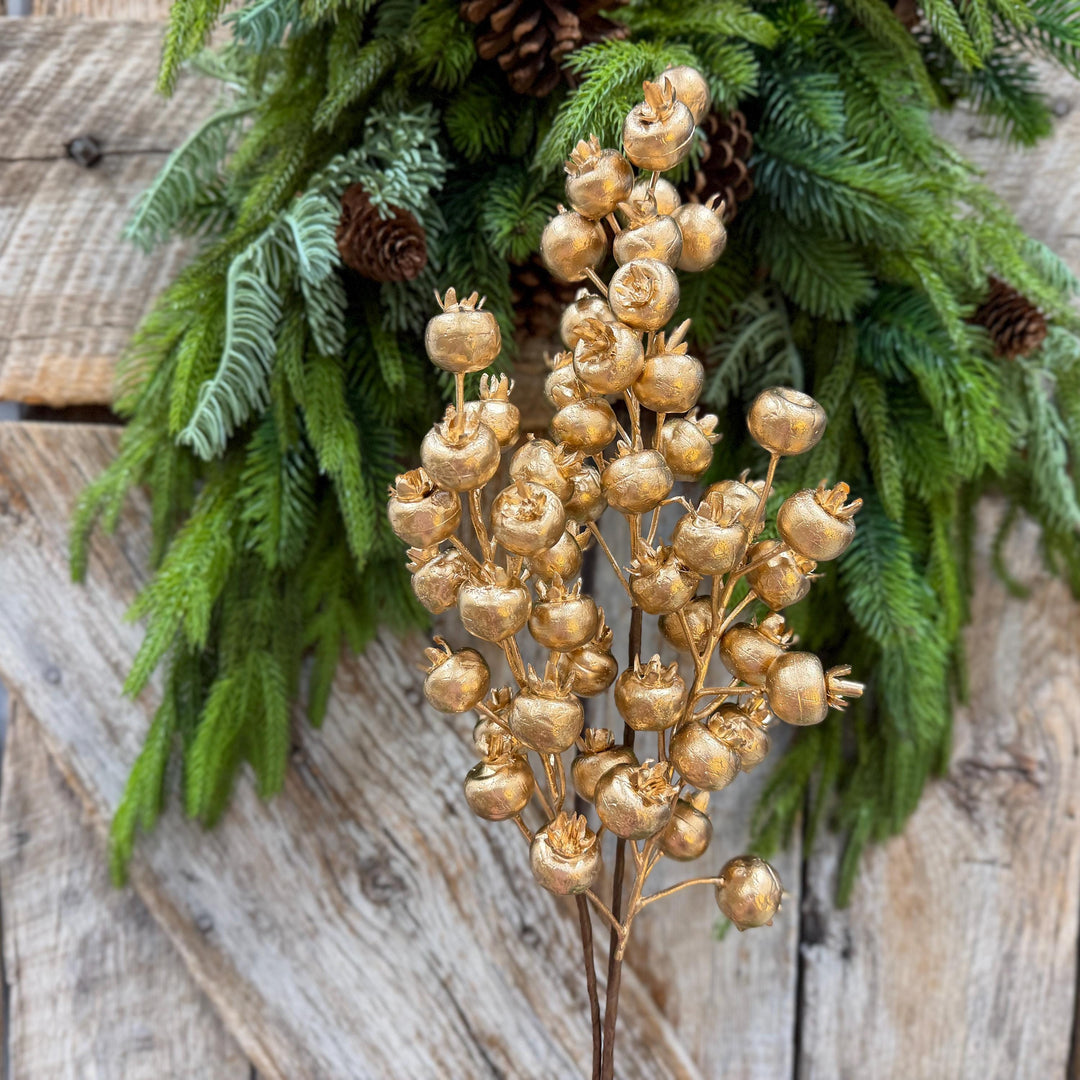 26" Gold Berry Spray, Christmas Berry Spray, Christmas Berries, Gold Christmas Spray