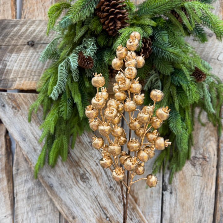 26" Gold Berry Spray, Christmas Berry Spray, Christmas Berries, Gold Christmas Spray