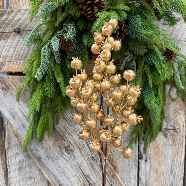 26" Gold Berry Spray, Christmas Berry Spray, Christmas Berries, Gold Christmas Spray