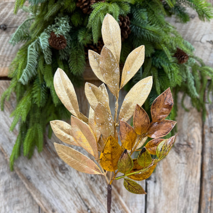 16" Gold Laurel Leaf Pick, Gold Christmas Spray