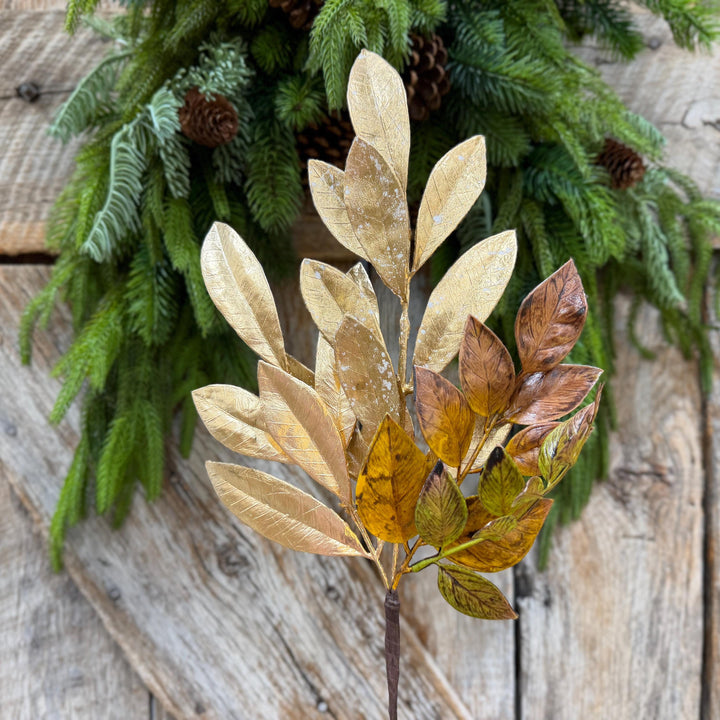16" Gold Laurel Leaf Pick, Gold Christmas Spray