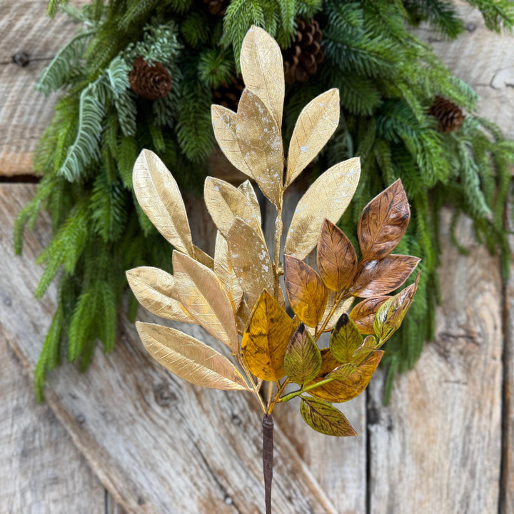 16" Gold Laurel Leaf Pick, Gold Christmas Spray