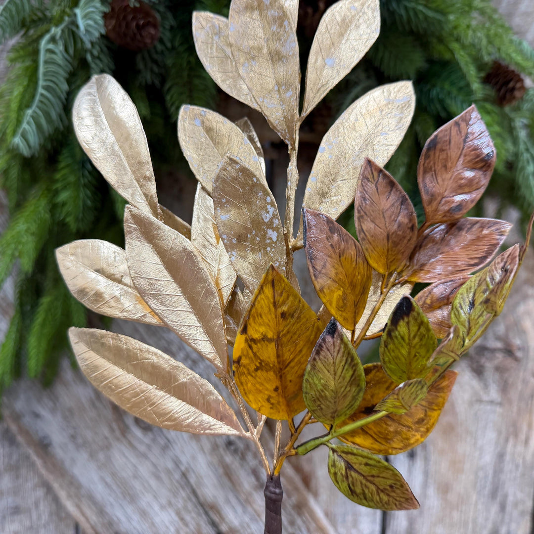 16" Gold Laurel Leaf Pick, Gold Christmas Spray