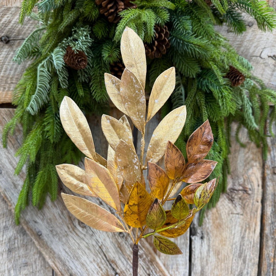 16" Gold Laurel Leaf Pick, Gold Christmas Spray