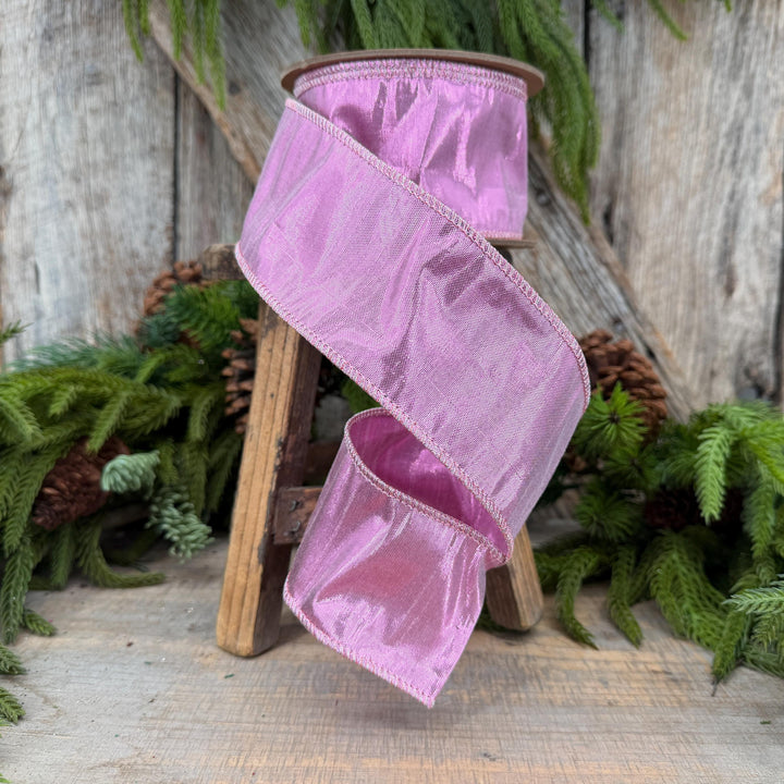 2.5" Pale Pink Wired Metallic Dupioni Ribbon, 10 Yard Roll