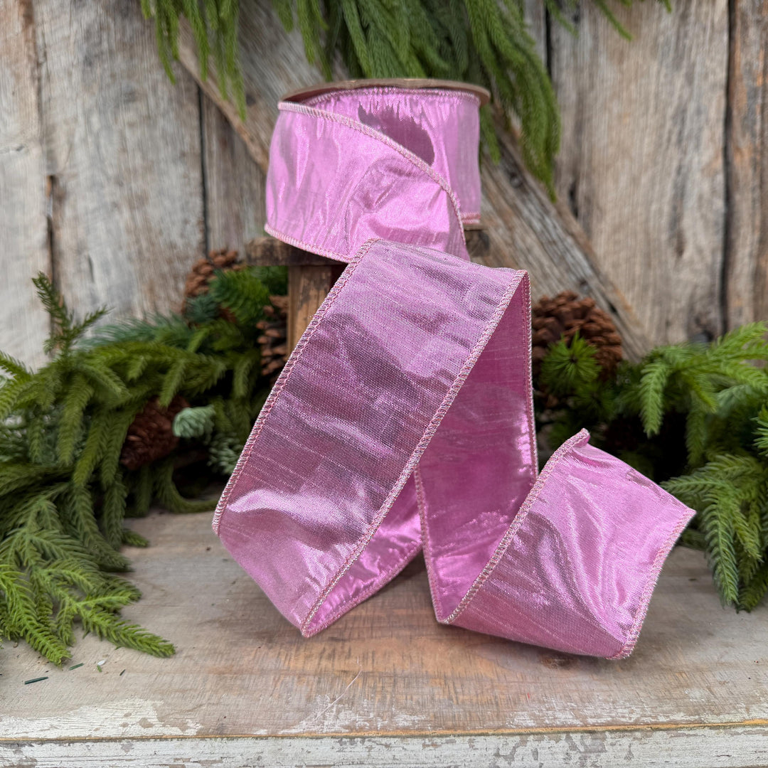 2.5" Pale Pink Wired Metallic Dupioni Ribbon, 10 Yard Roll