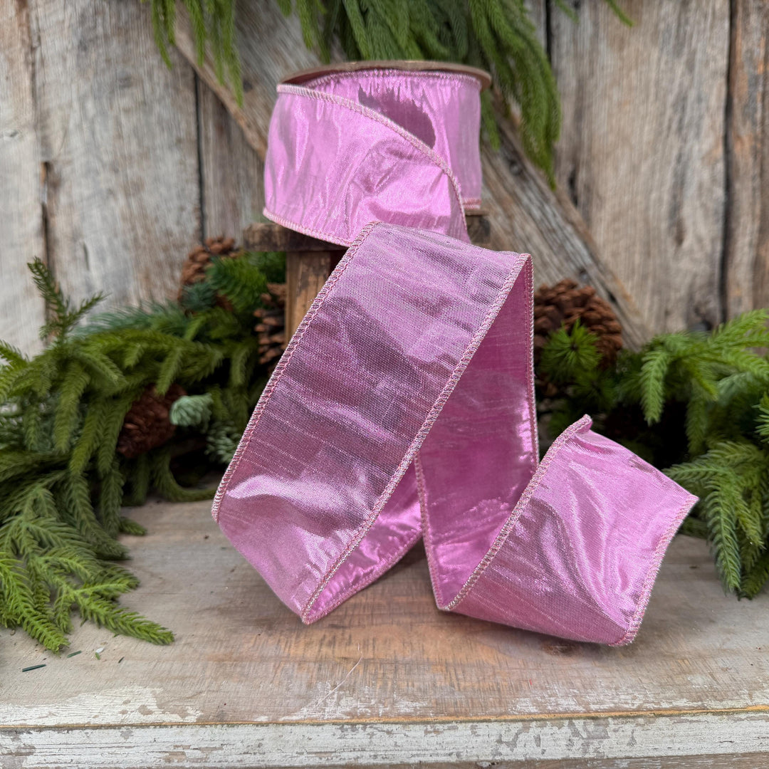 2.5" Pale Pink Wired Metallic Dupioni Ribbon, 10 Yard Roll