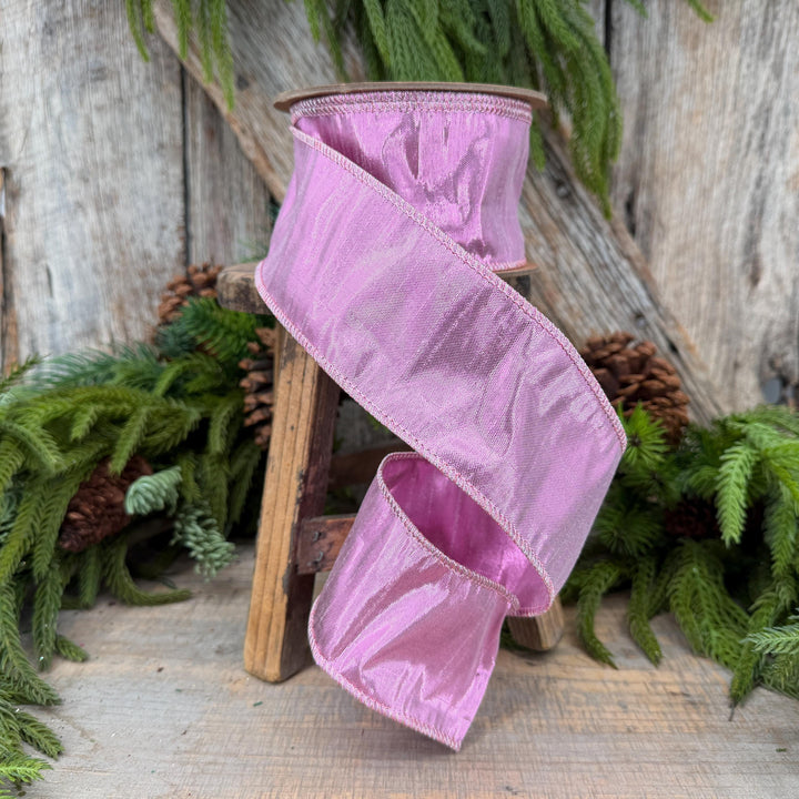 2.5" Pale Pink Wired Metallic Dupioni Ribbon, 10 Yard Roll