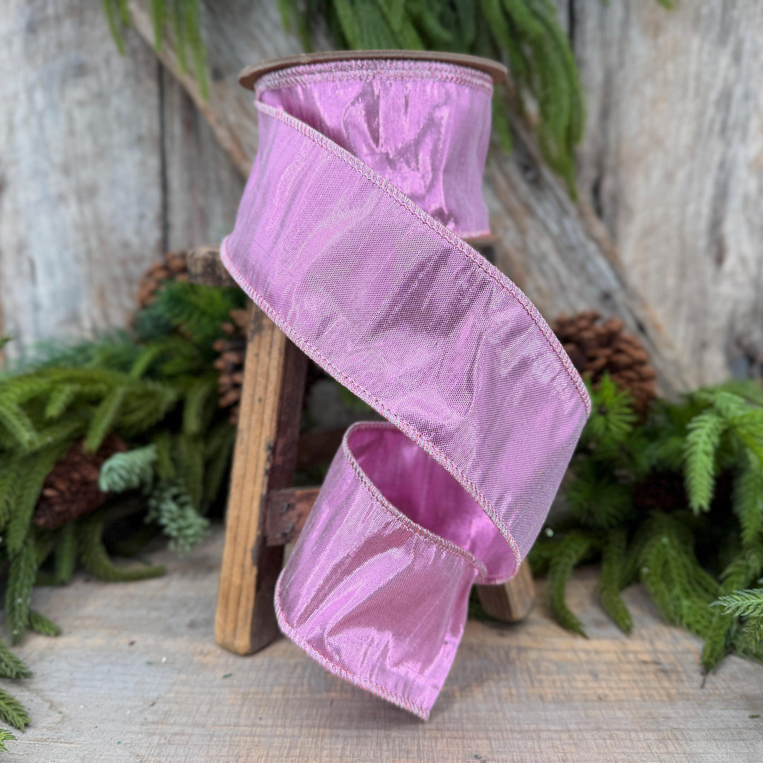 2.5" Pale Pink Wired Metallic Dupioni Ribbon, 10 Yard Roll