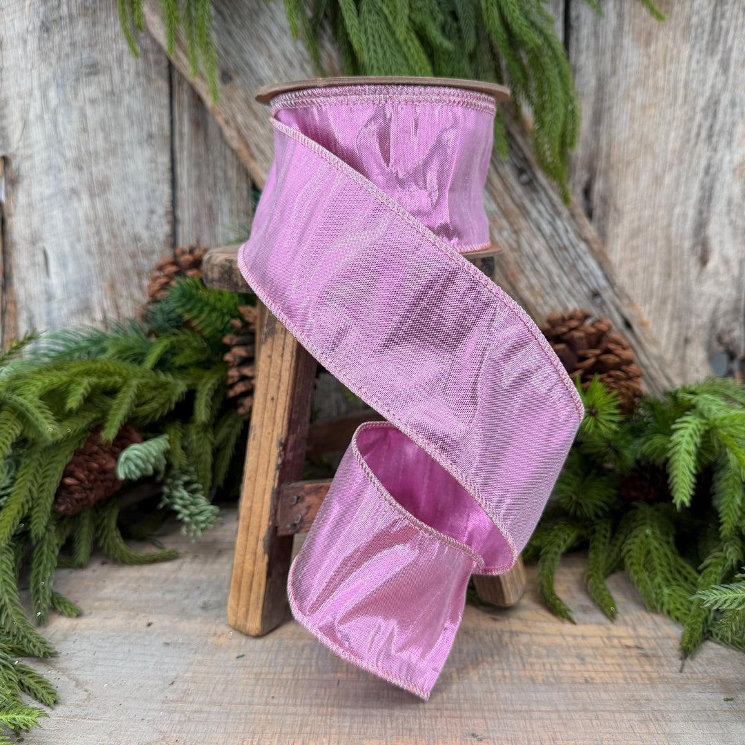 2.5" Pale Pink Wired Metallic Dupioni Ribbon, 10 Yard Roll