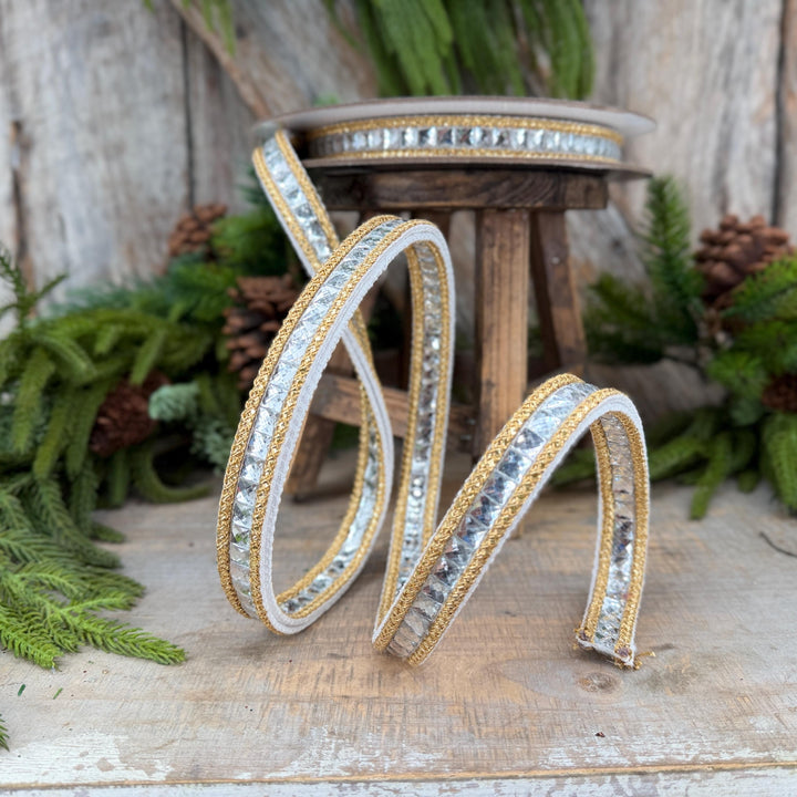 3/4" White Gemstone Ribbon, Farrisilk Ribbon