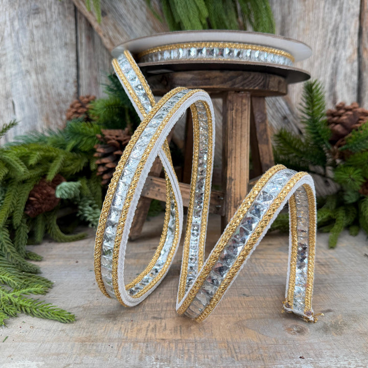 3/4" White Gemstone Ribbon, Farrisilk Ribbon