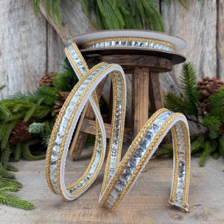 3/4" White Gemstone Ribbon, Farrisilk Ribbon