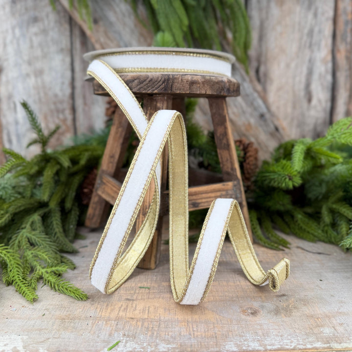3/4" Ivory Flashy Velvet Ribbon, Farrisilk Ivory Velvet Ribbon