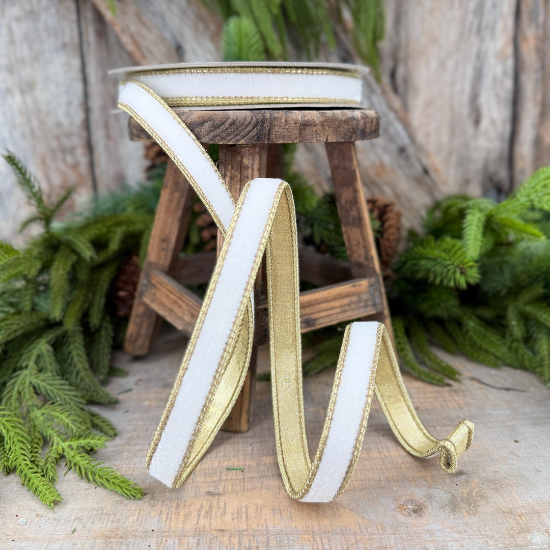 3/4" Ivory Flashy Velvet Ribbon, Farrisilk Ivory Velvet Ribbon