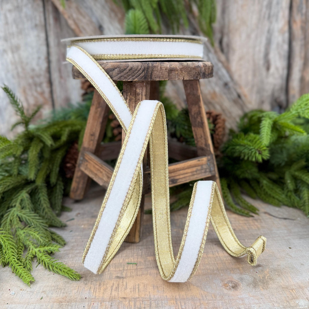 3/4" Ivory Flashy Velvet Ribbon, Farrisilk Ivory Velvet Ribbon