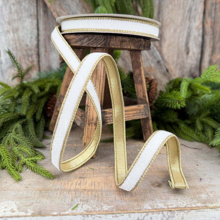 3/4" Ivory Flashy Velvet Ribbon, Farrisilk Ivory Velvet Ribbon