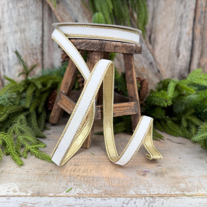 3/4" Ivory Flashy Velvet Ribbon, Farrisilk Ivory Velvet Ribbon