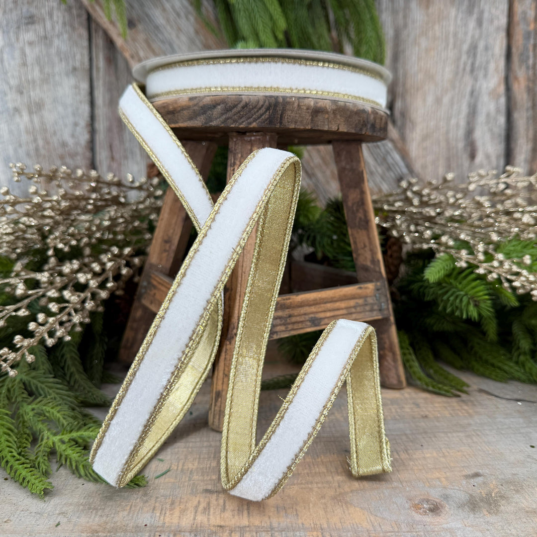 3/4" Ivory Flashy Velvet Ribbon, Farrisilk Ivory Velvet Ribbon