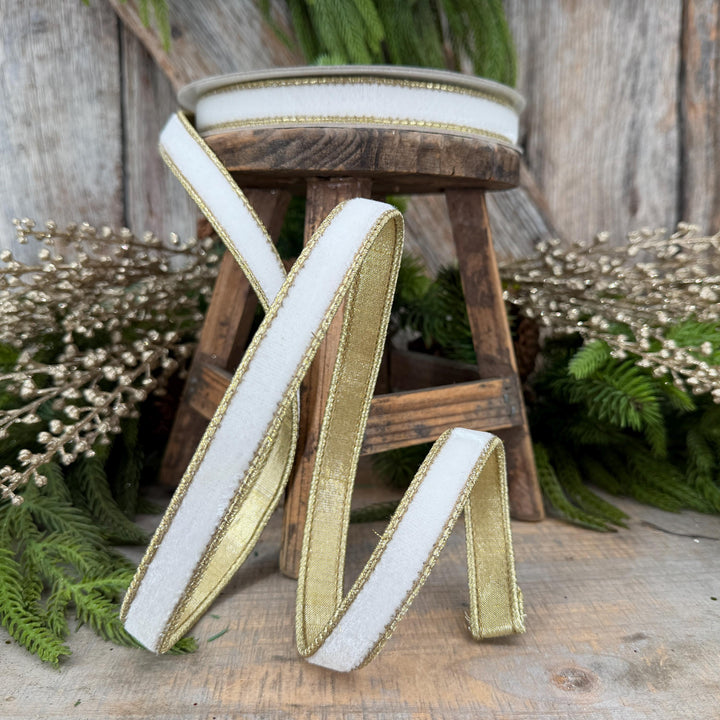 3/4" Ivory Flashy Velvet Ribbon, Farrisilk Ivory Velvet Ribbon