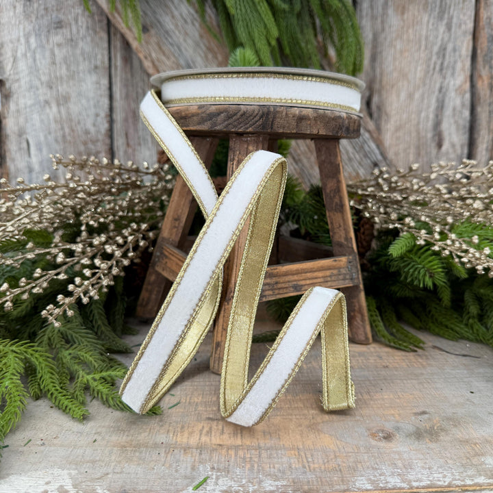 3/4" Ivory Flashy Velvet Ribbon, Farrisilk Ivory Velvet Ribbon
