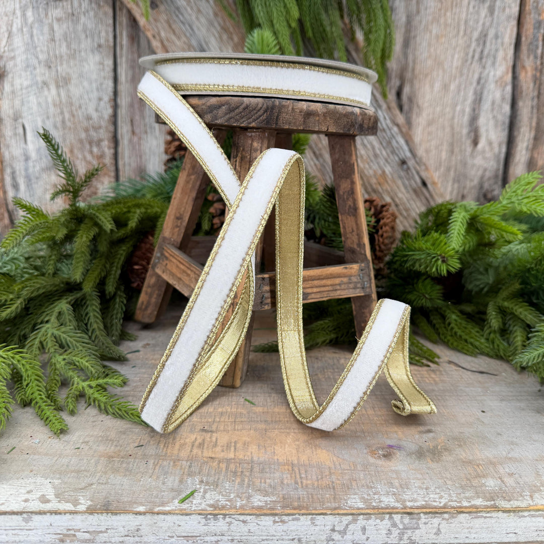 3/4" Ivory Flashy Velvet Ribbon, Farrisilk Ivory Velvet Ribbon