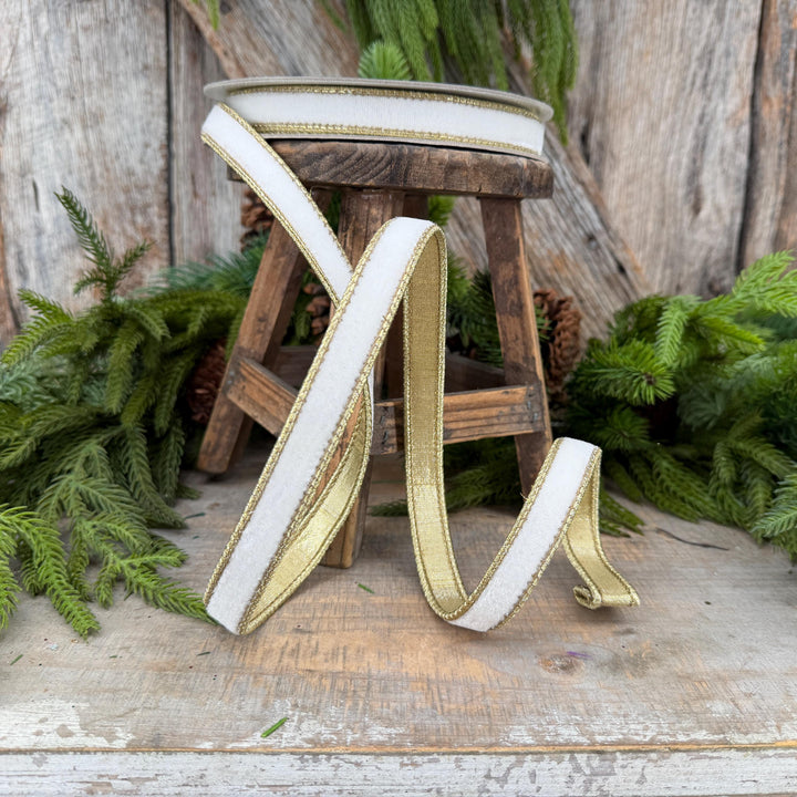 3/4" Ivory Flashy Velvet Ribbon, Farrisilk Ivory Velvet Ribbon
