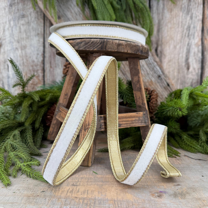 3/4" Ivory Flashy Velvet Ribbon, Farrisilk Ivory Velvet Ribbon