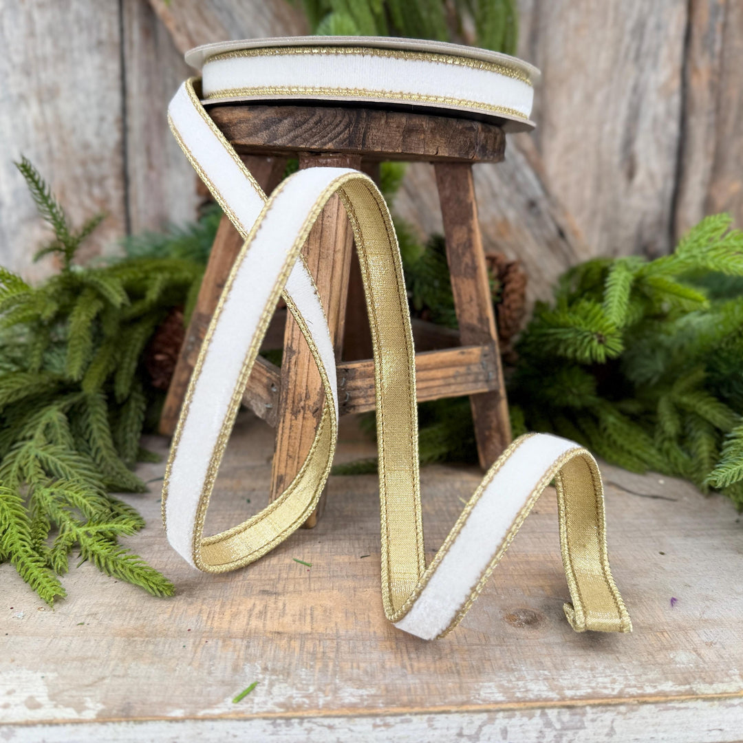 3/4" Ivory Flashy Velvet Ribbon, Farrisilk Ivory Velvet Ribbon