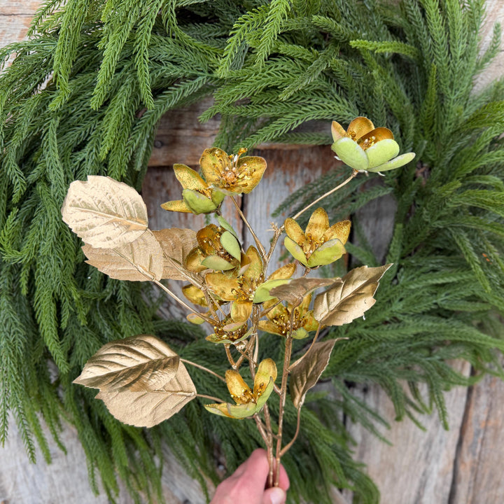 28" Gold Clematis Spray, Gold Christmas Floral
