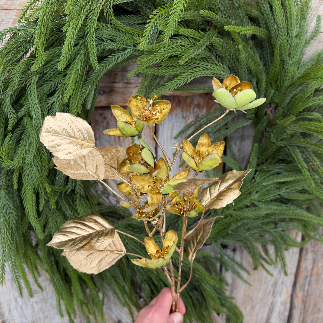 28" Gold Clematis Spray, Gold Christmas Floral