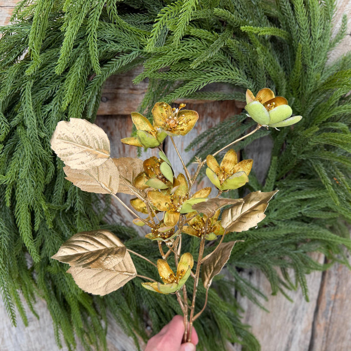 28" Gold Clematis Spray, Gold Christmas Floral