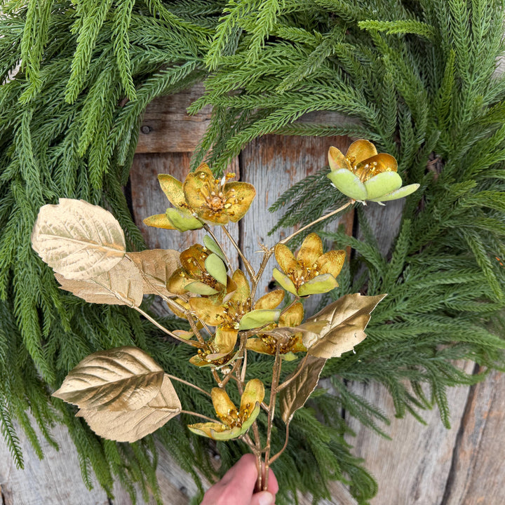 28" Gold Clematis Spray, Gold Christmas Floral