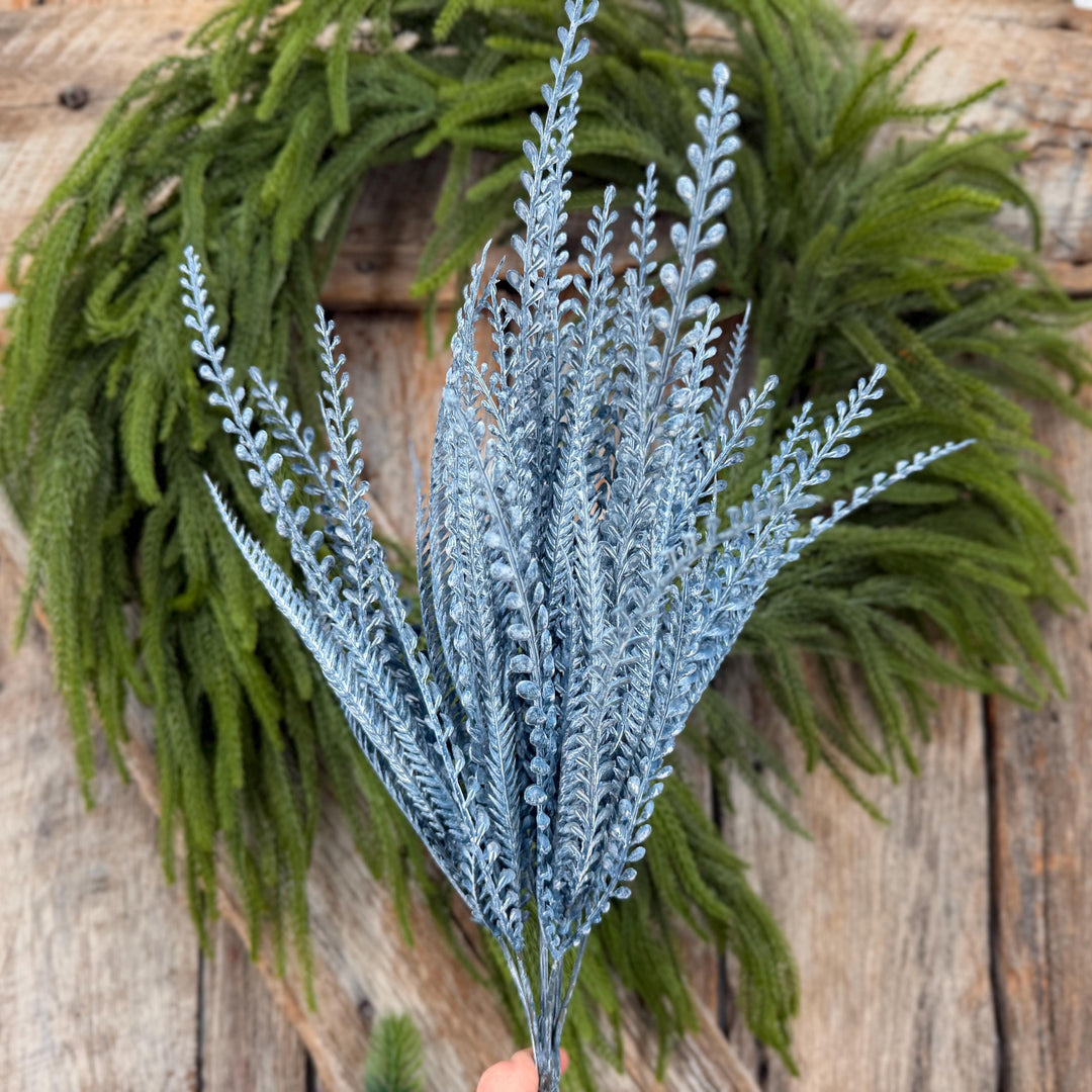 20" Dusty Blue Beaded Grass Bush, Blue Greenery