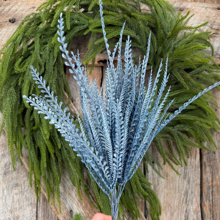 20" Dusty Blue Beaded Grass Bush, Blue Greenery