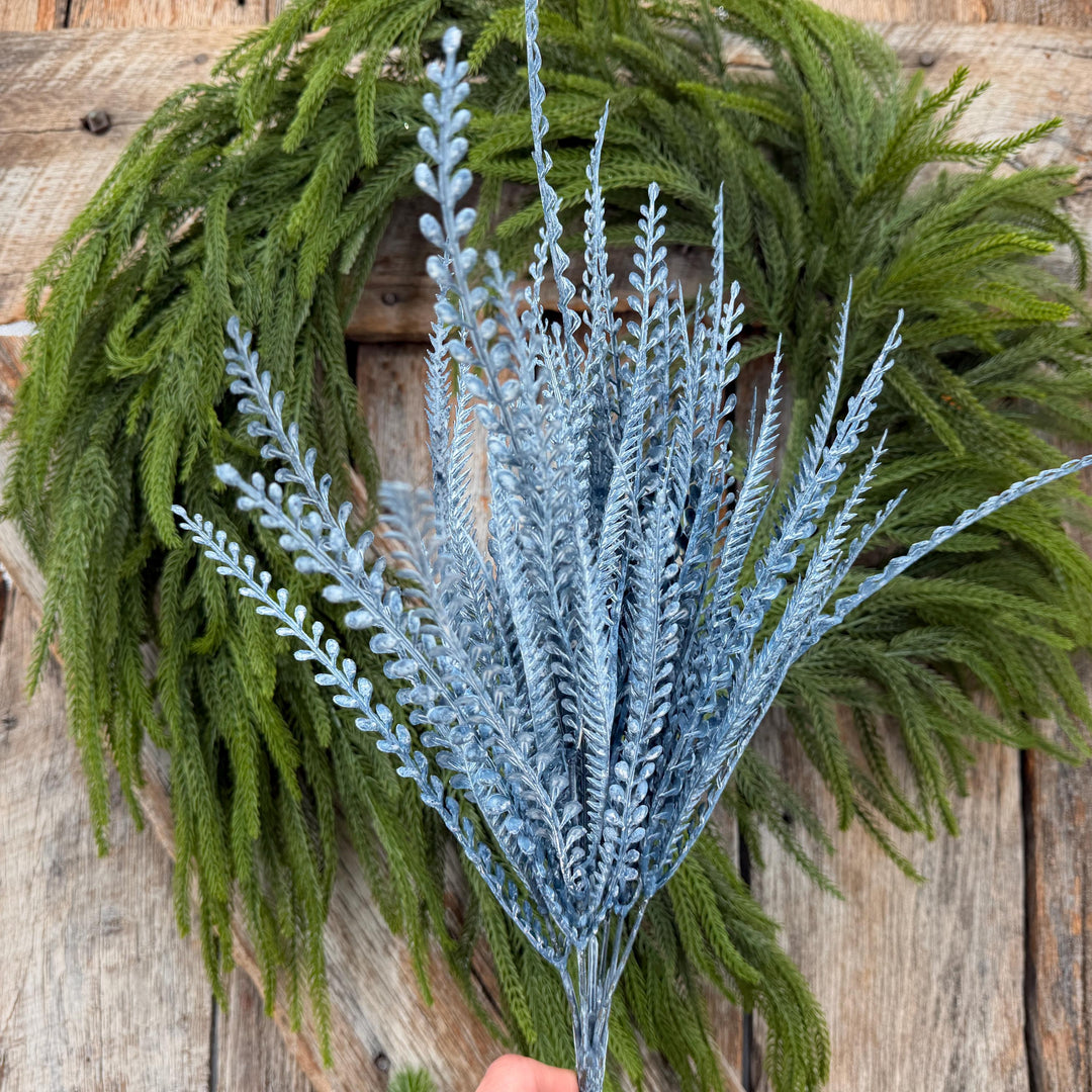 20" Dusty Blue Beaded Grass Bush, Blue Greenery